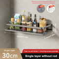 1/2Pcs No Punch Spice Rack Wall Mounted Kitchen Spice Organizer with Hook Rod Seasoning Rack Spice Shelf Bathroom Kitchen Shelf