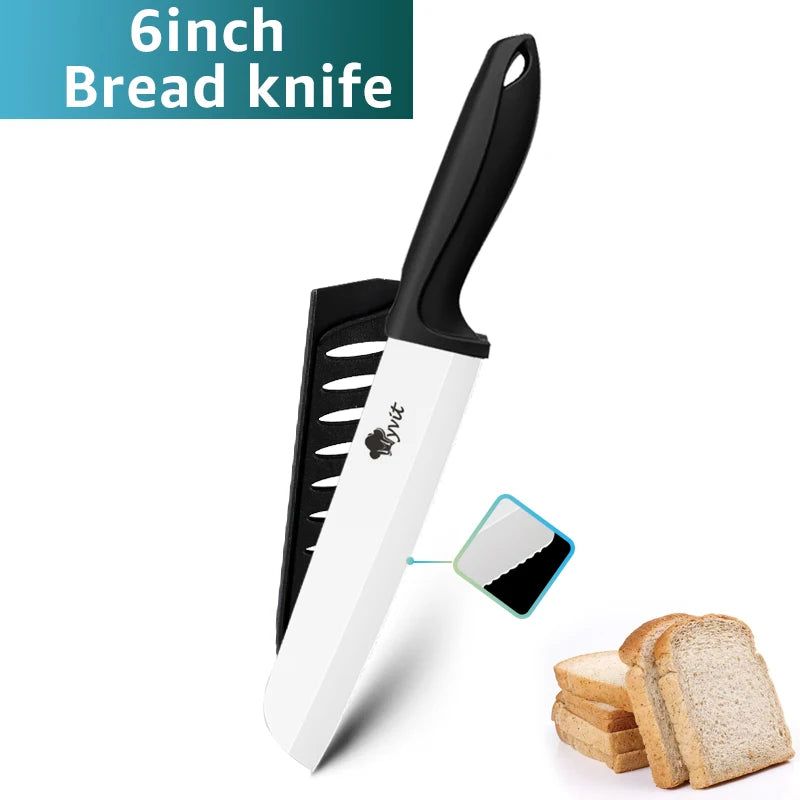 Ceramic Knife 3 4 5 6inch Chef Utility Slicer Serrated Bread Knife Paring Kitchen Ceramic Knives Set Zirconia Blade Cooking Tool