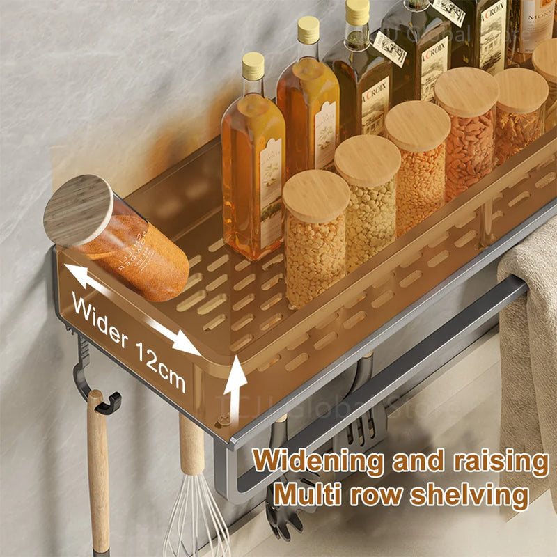 1/2Pcs No Punch Spice Rack Wall Mounted Kitchen Spice Organizer with Hook Rod Seasoning Rack Spice Shelf Bathroom Kitchen Shelf